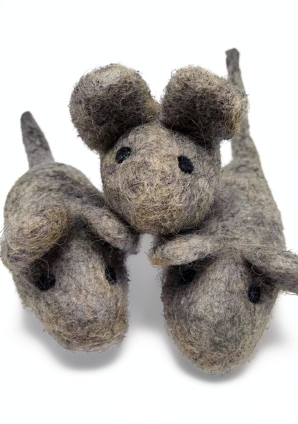 Hand Felted Wool Cat Toy Mice Earthtone Solutions Natural-0