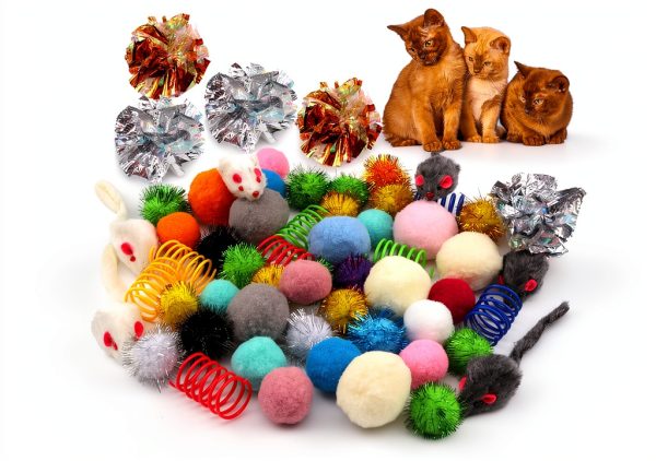 PietyPet Cat Toys Pack 60pcs Balls Springs Mice Play-8