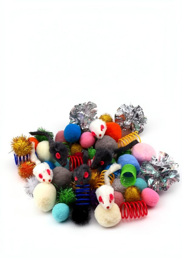 PietyPet Cat Toys Pack 60pcs Balls Springs Mice Play-2