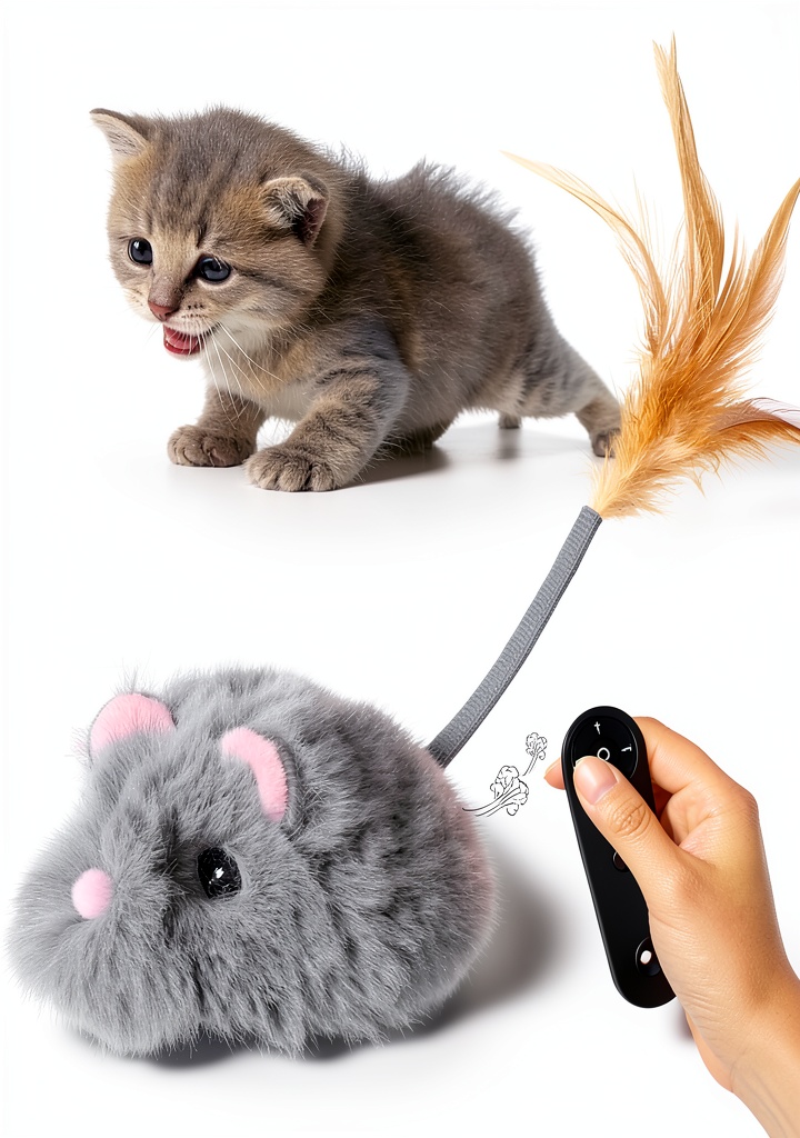 Pawingcat remote control cat toy moving on a hardwood floor