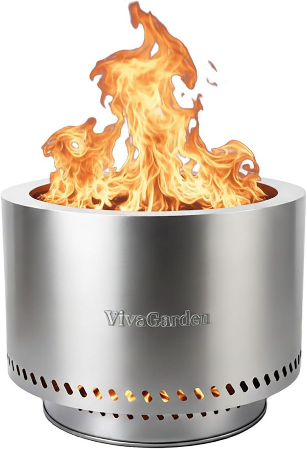 VivaGarden Smokeless Fire Pit Stainless Steel Outdoor-0