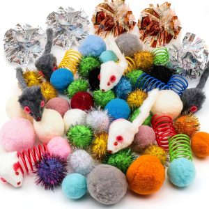 PietyPet Cat Toys Pack 60pcs Balls Springs Mice Play-0
