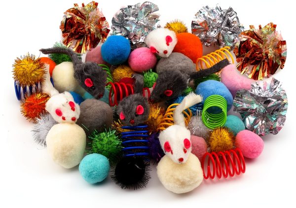 PietyPet Cat Toys Pack 60pcs Balls Springs Mice Play-7