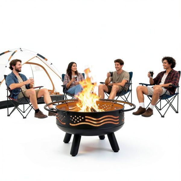 BreezZ American Flag Fire Pit Metal Wood Burning Outdoor-3