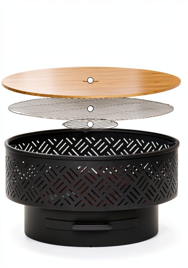 OutVue Wood Burning Fire Pit Grill Modern Iron Outdoor-4