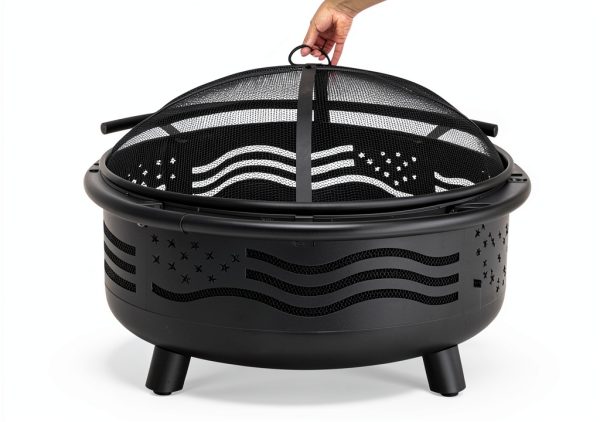 BreezZ American Flag Fire Pit Metal Wood Burning Outdoor-2