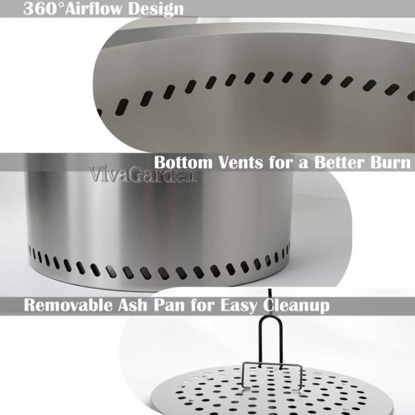 VivaGarden Smokeless Fire Pit Stainless Steel Outdoor-5