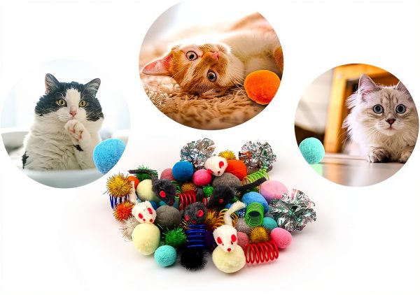 PietyPet Cat Toys Pack 60pcs Balls Springs Mice Play-4