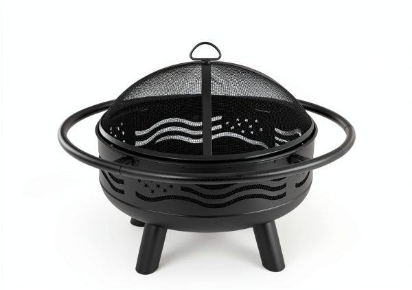 BreezZ American Flag Fire Pit Metal Wood Burning Outdoor-1