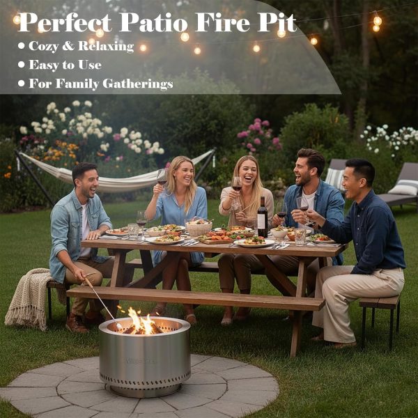 VivaGarden Smokeless Fire Pit Stainless Steel Outdoor-4