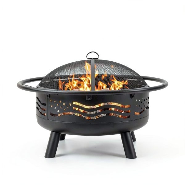 BreezZ American Flag Fire Pit Metal Wood Burning Outdoor-0
