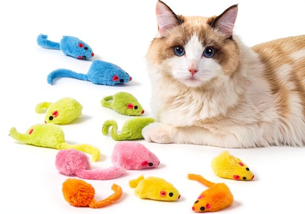 MeoHui Cat Toy Mice Faux Fur Rattling Catnip Filled-0