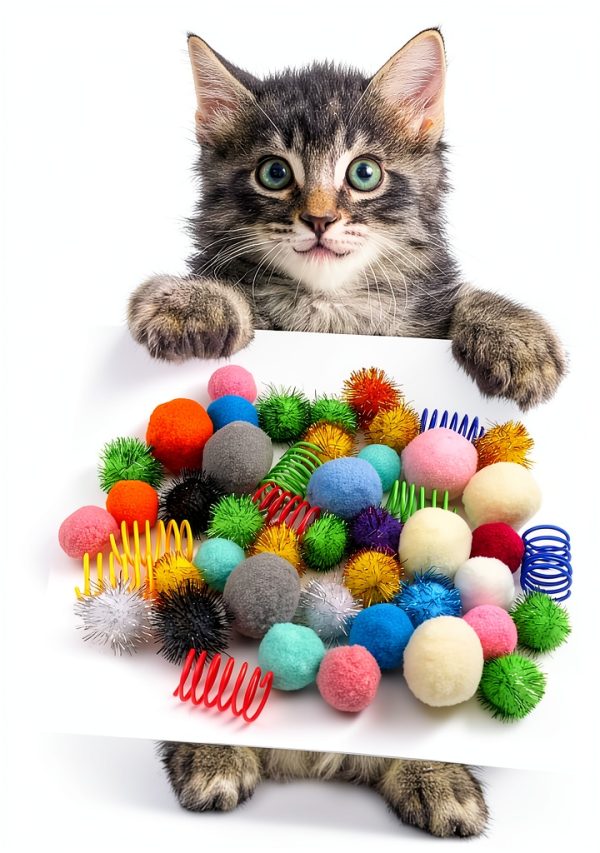 PietyPet Cat Toys Pack 60pcs Balls Springs Mice Play-5