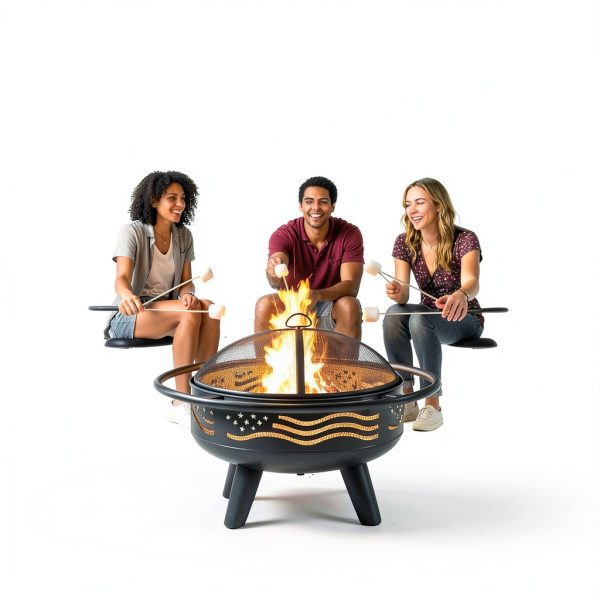 BreezZ American Flag Fire Pit Metal Wood Burning Outdoor-4