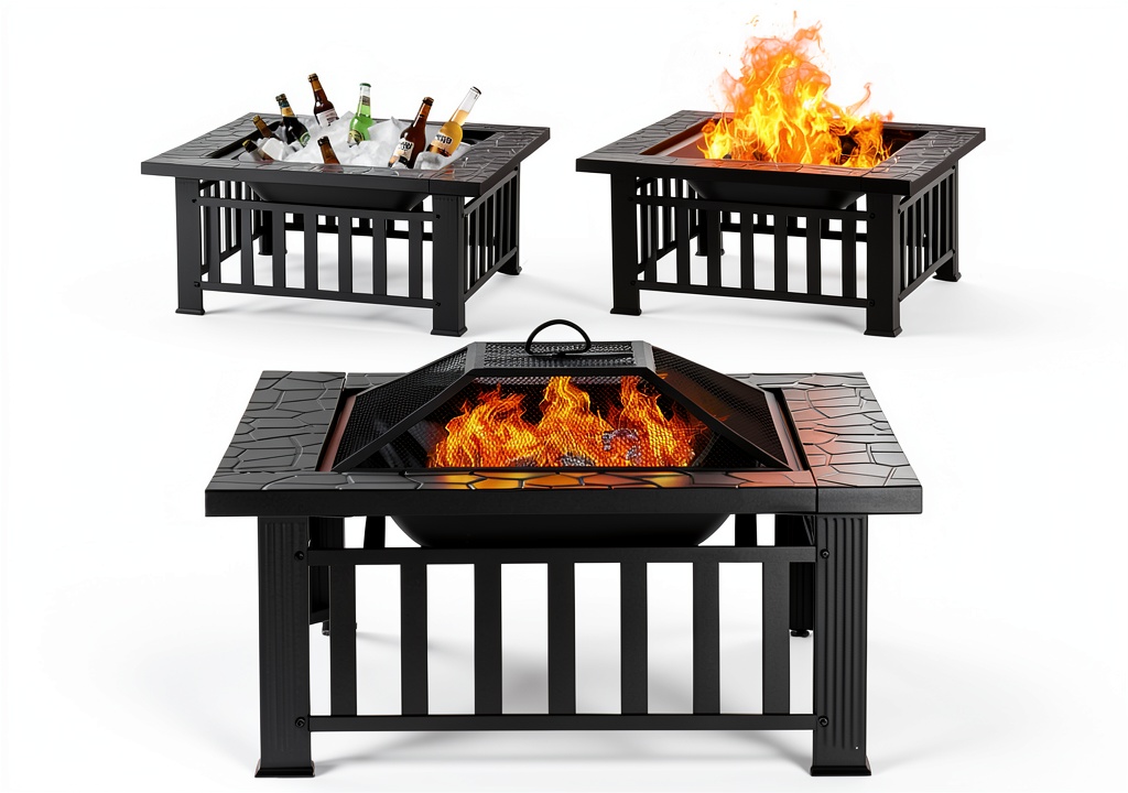 Panovue fire pit table in olive finish on a patio