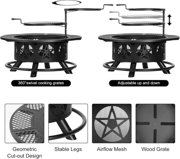 OutVue Fire Pit Table Stainless Steel Wood Burning Outdoor-5