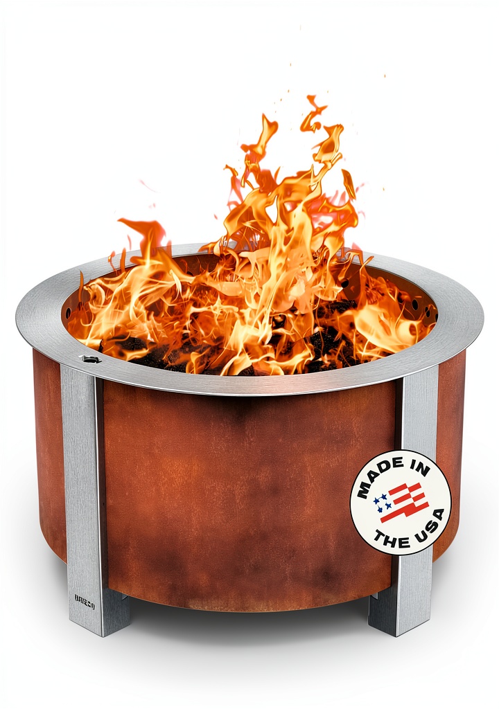 Breeo X Series smokeless fire pit in a backyard setting