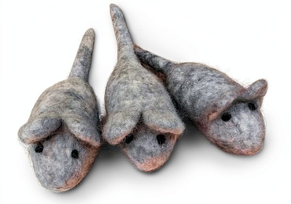 Hand Felted Wool Cat Toy Mice Earthtone Solutions Natural-3